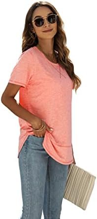 Summer Tops for Women Short Sleeve Crewneck Tshirts Side Split Loose Fit Tunic Shirts - Image 2
