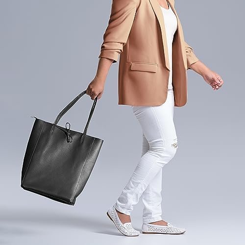 TAKEASY Large Leather Tote Bag for Women with Zipper - Genuine Soft Italian Leather Handbags for Shopping, Work, Travel - Image 7
