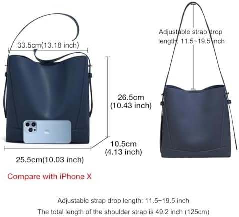 FOXLOVER Minimalism Leather Bucket Hobo Shoulder Bag for Women Small Lady Tote Handbag Purse - Image 2