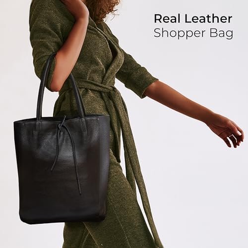TAKEASY Large Leather Tote Bag for Women with Zipper - Genuine Soft Italian Leather Handbags for Shopping, Work, Travel - Image 6