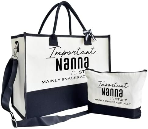 SUSZDOU Important Nanna Bag, Nanna Stuff Tote Bag, Canvas Beach Bag, Canvas Tote Bag for Women, Cotton Canvas Bag Gift for Nanna, Mother's Day Gift for Her Grandma Nanna, Funny Gifts for Nanna