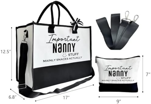 SUSZDOU Important Nanny Bag, Nanny Stuff Tote Bag, Canvas Beach Bag, Canvas Tote Bag for Women, Cotton Canvas Bag Gift for Nanny, Mother's Day Gift for Her Grandma Nanny, Funny Gifts for Nanny - Image 2