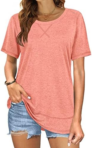 Summer Tops for Women Short Sleeve Crewneck Tshirts Side Split Loose Fit Tunic Shirts