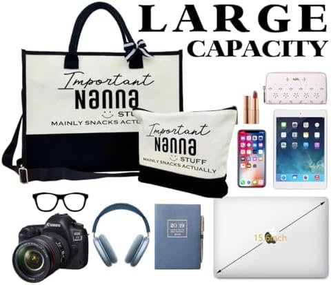 SUSZDOU Important Nanna Bag, Nanna Stuff Tote Bag, Canvas Beach Bag, Canvas Tote Bag for Women, Cotton Canvas Bag Gift for Nanna, Mother's Day Gift for Her Grandma Nanna, Funny Gifts for Nanna - Image 3