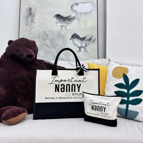 SUSZDOU Important Nanny Bag, Nanny Stuff Tote Bag, Canvas Beach Bag, Canvas Tote Bag for Women, Cotton Canvas Bag Gift for Nanny, Mother's Day Gift for Her Grandma Nanny, Funny Gifts for Nanny - Image 8