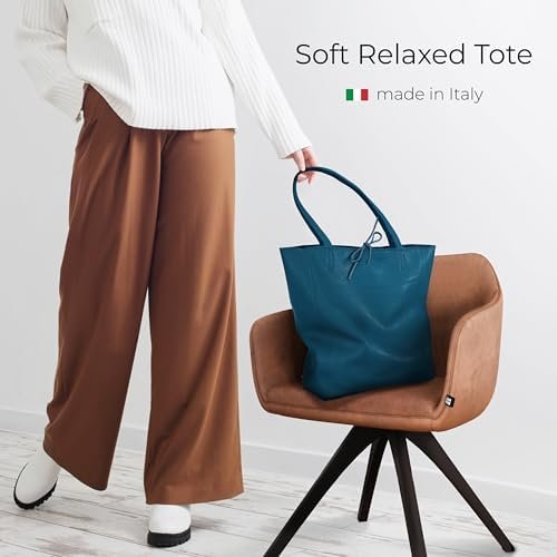TAKEASY Large Leather Tote Bag for Women with Zipper - Genuine Soft Italian Leather Handbags for Shopping, Work, Travel - Image 4
