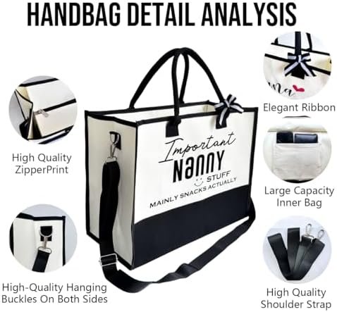 SUSZDOU Important Nanny Bag, Nanny Stuff Tote Bag, Canvas Beach Bag, Canvas Tote Bag for Women, Cotton Canvas Bag Gift for Nanny, Mother's Day Gift for Her Grandma Nanny, Funny Gifts for Nanny - Image 6