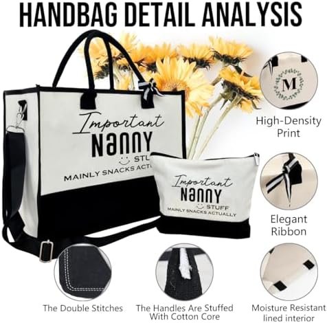 SUSZDOU Important Nanny Bag, Nanny Stuff Tote Bag, Canvas Beach Bag, Canvas Tote Bag for Women, Cotton Canvas Bag Gift for Nanny, Mother's Day Gift for Her Grandma Nanny, Funny Gifts for Nanny - Image 5