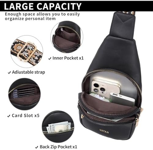 Small Sling Bag for Women Leather Crossbody Bags Fanny Pack Crossbody Chest Bags Purse - Image 3
