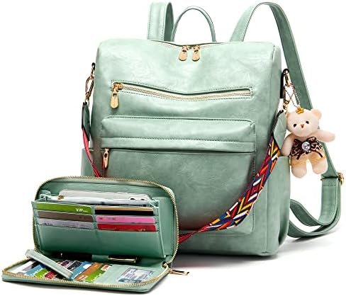 Soperwillton Women Backpack Purse Multipurpose Design Handbags Shoulder Bag PU Leather Travel bag Backpack Set 2pcs