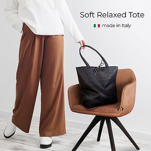 TAKEASY Large Leather Tote Bag for Women with Zipper - Genuine Soft Italian Leather Handbags for Shopping, Work, Travel - Image 4