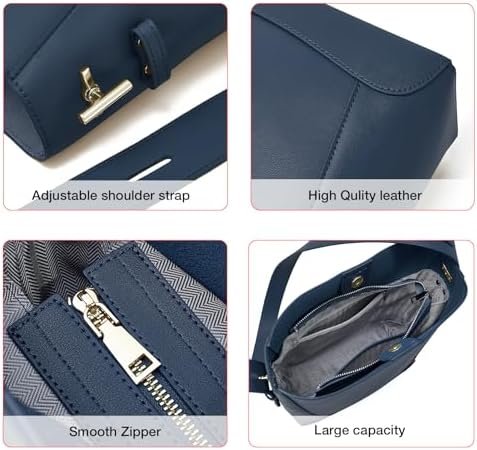 FOXLOVER Minimalism Leather Bucket Hobo Shoulder Bag for Women Small Lady Tote Handbag Purse - Image 5