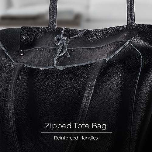TAKEASY Large Leather Tote Bag for Women with Zipper - Genuine Soft Italian Leather Handbags for Shopping, Work, Travel - Image 3