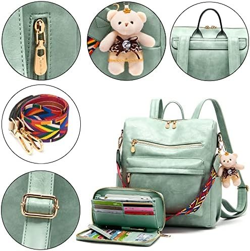 Soperwillton Women Backpack Purse Multipurpose Design Handbags Shoulder Bag PU Leather Travel bag Backpack Set 2pcs - Image 4