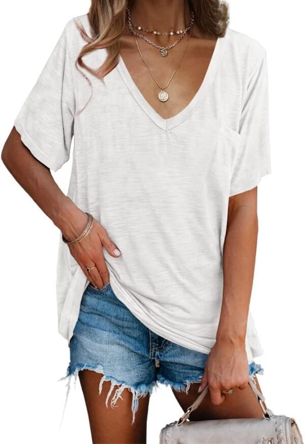 imesrun Womens V Neck Tshirts Short Sleeve Loose Casual Summer Tops with Pocket