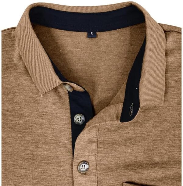 Men's Polo Shirts with Pocket Moisture Wicking Short Sleeve Shirt Casual Button Basic Golf Shirt - Image 3